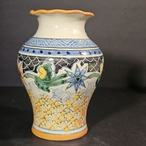 Authentic Mexican Talavera 6" Floral Vase - Artist Signed "Rodriguez"